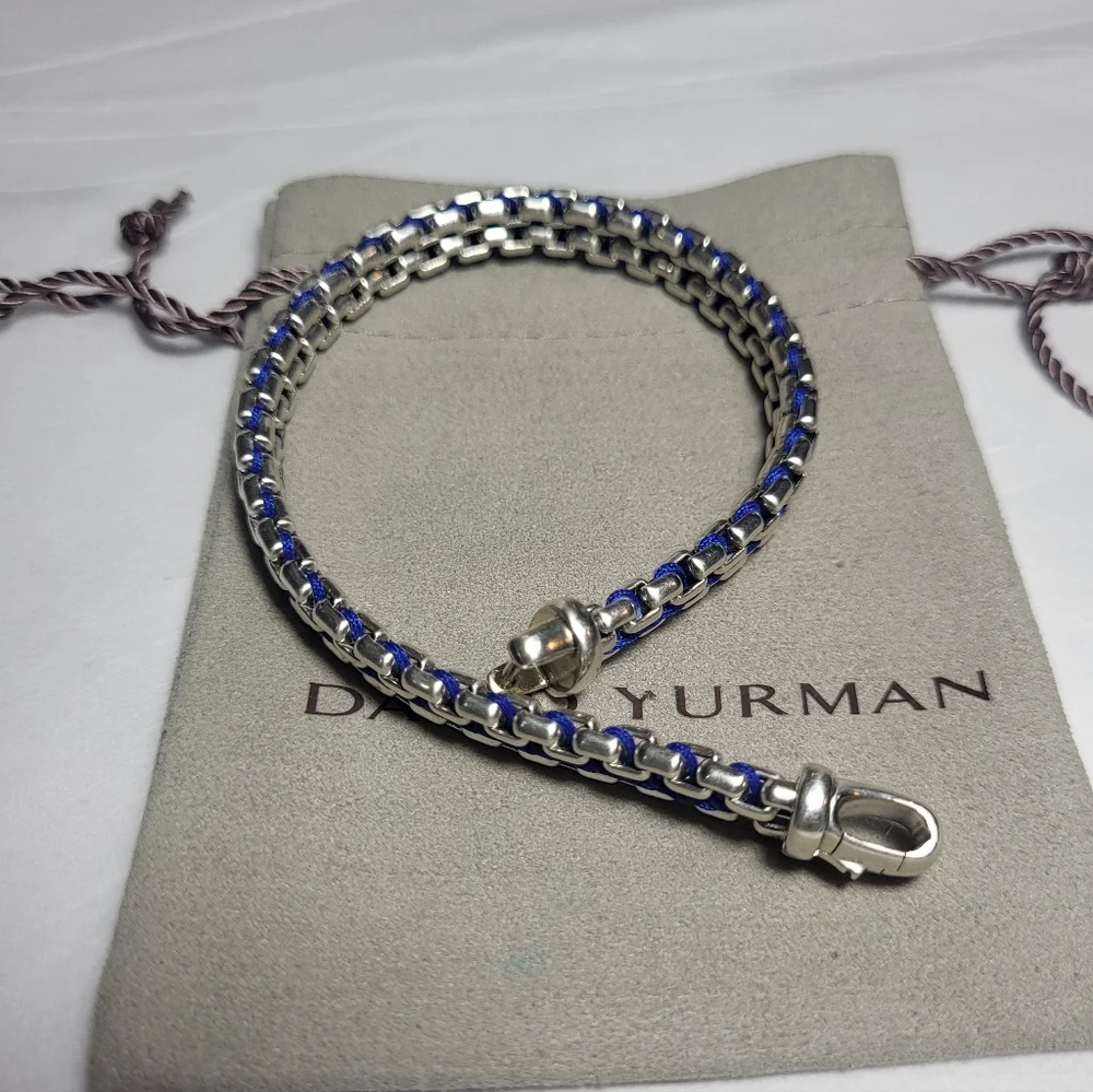 David Yurman Silver Box-Chain Bracelet with Blue Accents Authentic. # 229